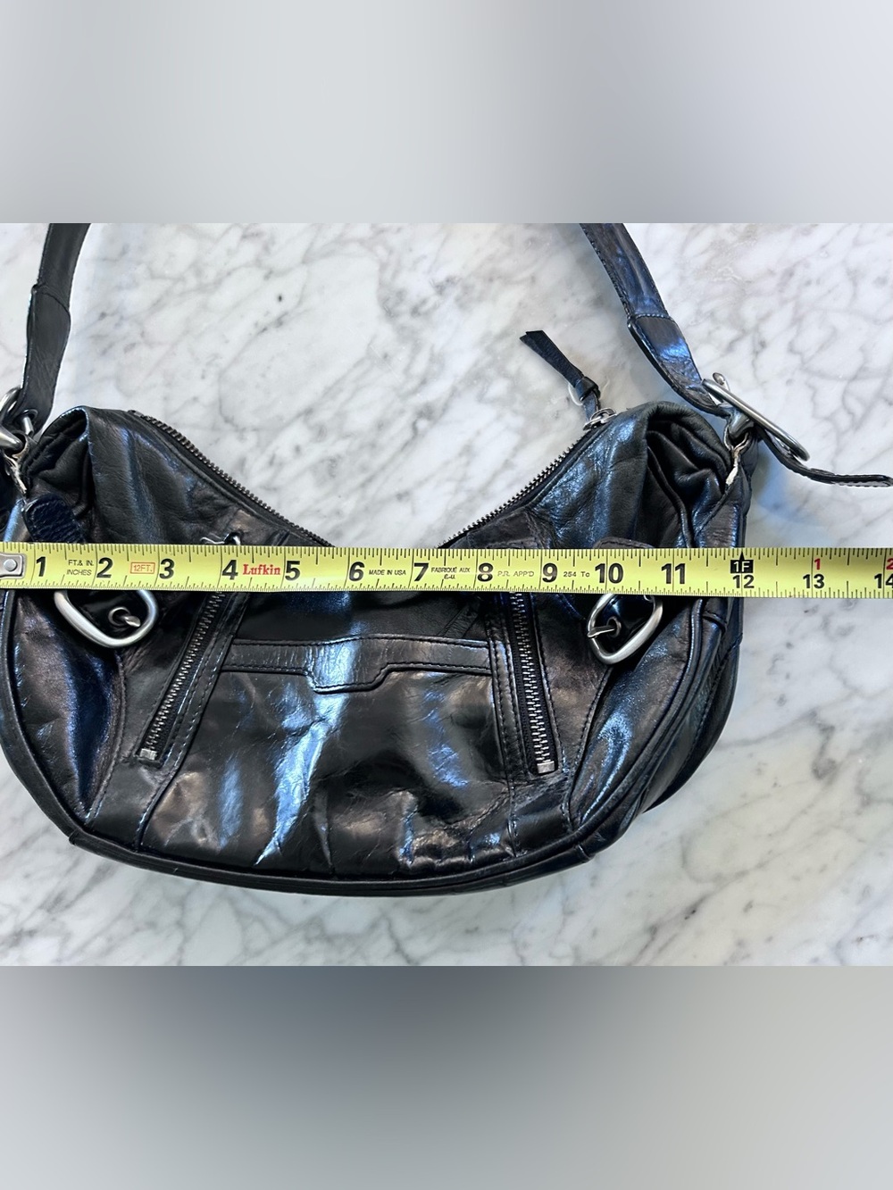 DKNY Black Leather Hobo Shoulder Bag with Silver Hardware - Picture 7 of 9